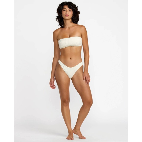 $148 NWT RUMER Cassidy Bandeau Bikini Top White Textured Strapless Swimwear